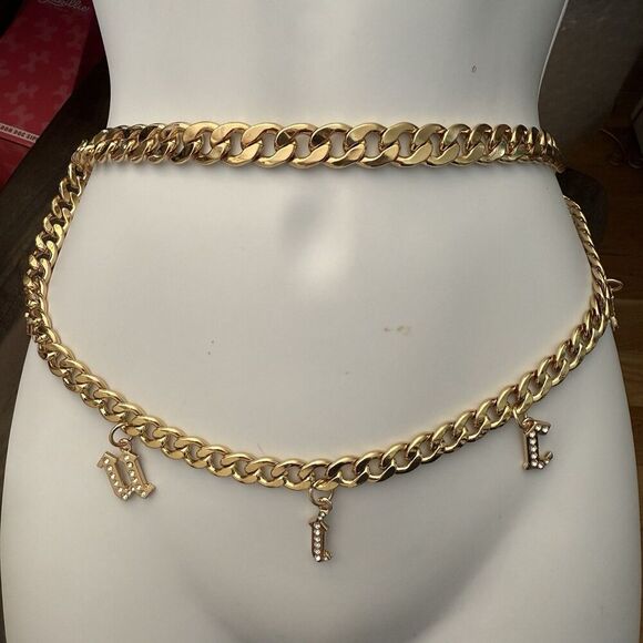 Juicy Couture Accessories - Juicy Couture Gold Tone Chain Link Belt Front Juicy Charm Drop Size M/L NWT